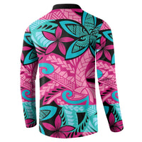 Plumeria Polynesian Pattern Button Sweatshirt Unique Fantasy Pink Teal