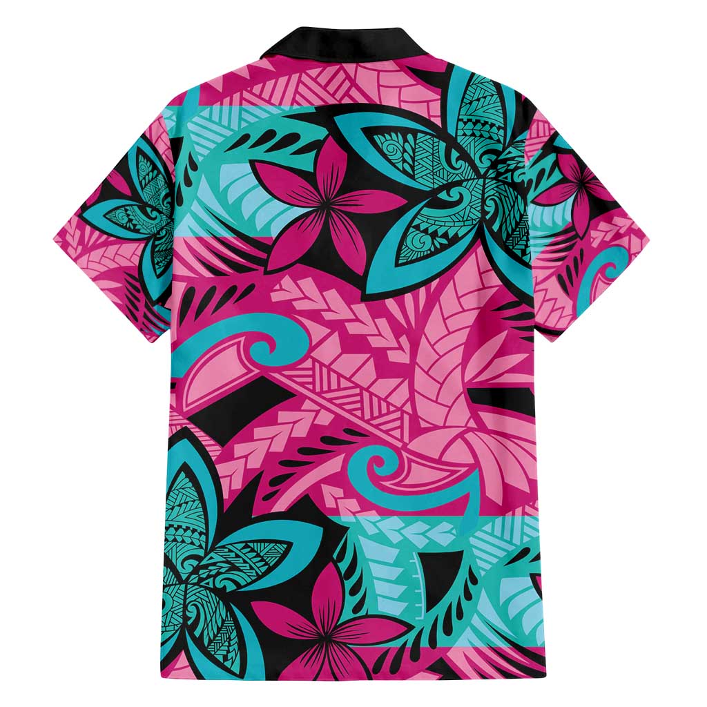 Plumeria Polynesian Pattern Family Matching Long Sleeve Bodycon Dress and Hawaiian Shirt Unique Fantasy Pink Teal LT01 - Polynesian Pride