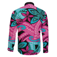 Plumeria Polynesian Pattern Family Matching Long Sleeve Bodycon Dress and Hawaiian Shirt Unique Fantasy Pink Teal LT01 - Polynesian Pride