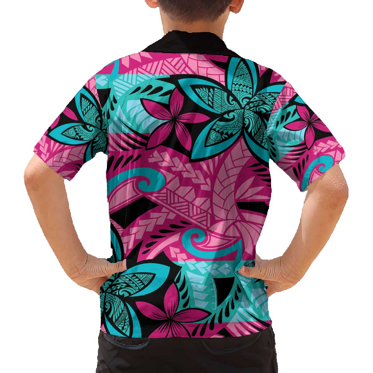 Plumeria Polynesian Pattern Family Matching Off The Shoulder Long Sleeve Dress and Hawaiian Shirt Unique Fantasy Pink Teal LT01 - Polynesian Pride