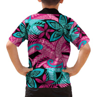 Plumeria Polynesian Pattern Family Matching Off The Shoulder Long Sleeve Dress and Hawaiian Shirt Unique Fantasy Pink Teal LT01 - Polynesian Pride