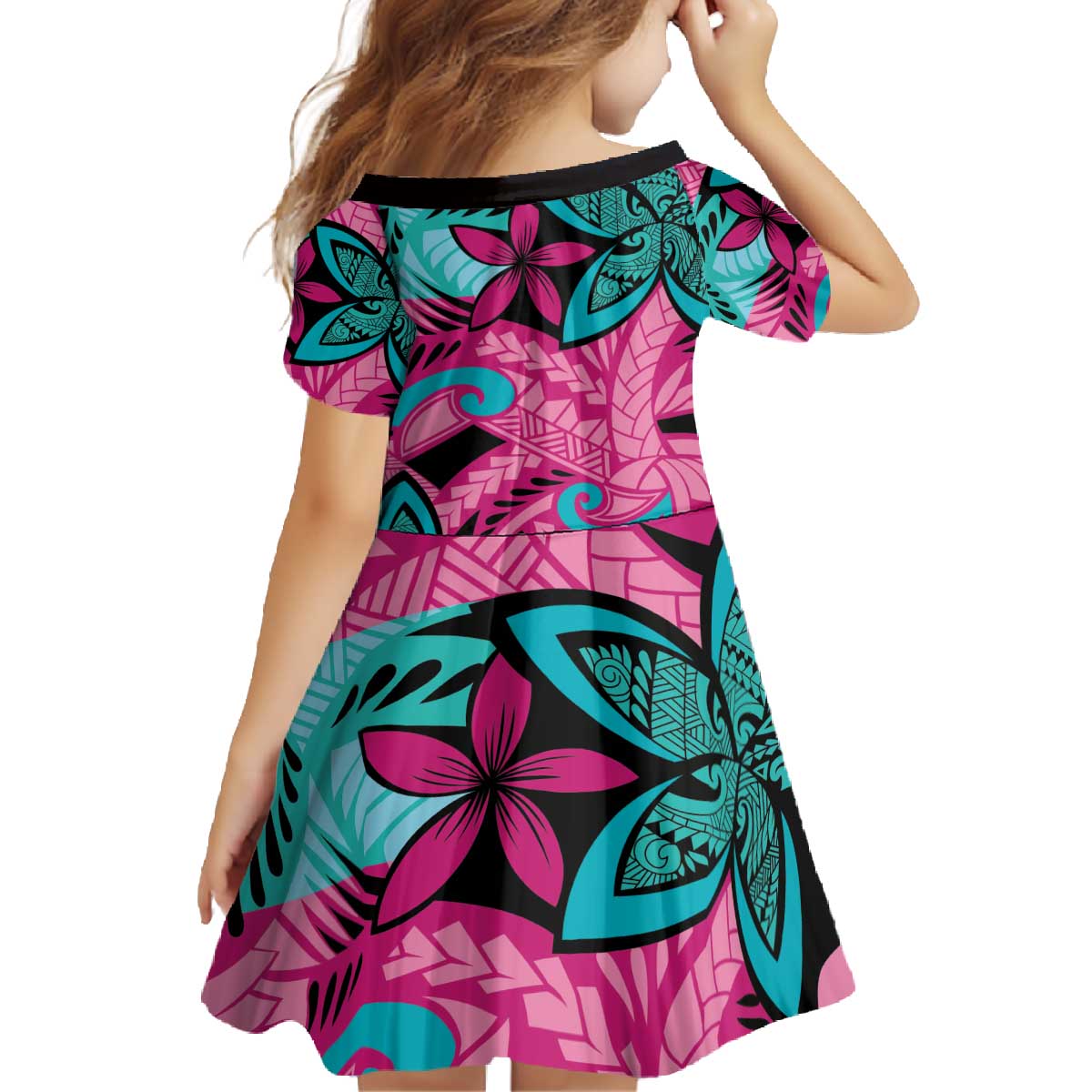 Plumeria Polynesian Pattern Family Matching Off The Shoulder Long Sleeve Dress and Hawaiian Shirt Unique Fantasy Pink Teal LT01 - Polynesian Pride