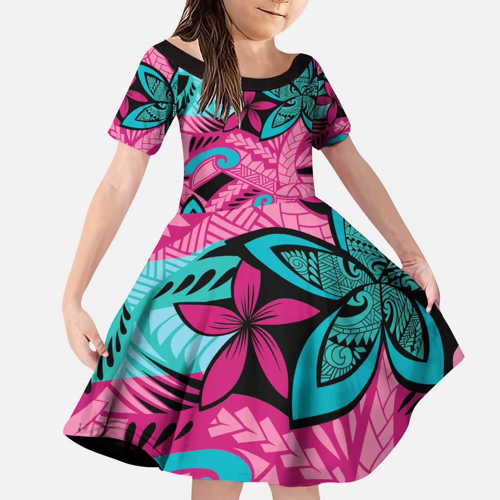 Plumeria Polynesian Pattern Family Matching Puletasi and Hawaiian Shirt Unique Fantasy Pink Teal