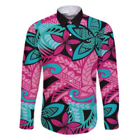 Plumeria Polynesian Pattern Family Matching Puletasi and Hawaiian Shirt Unique Fantasy Pink Teal