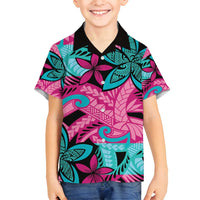 Plumeria Polynesian Pattern Family Matching Puletasi and Hawaiian Shirt Unique Fantasy Pink Teal