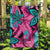 Plumeria Polynesian Pattern Garden Flag Unique Fantasy Pink Teal