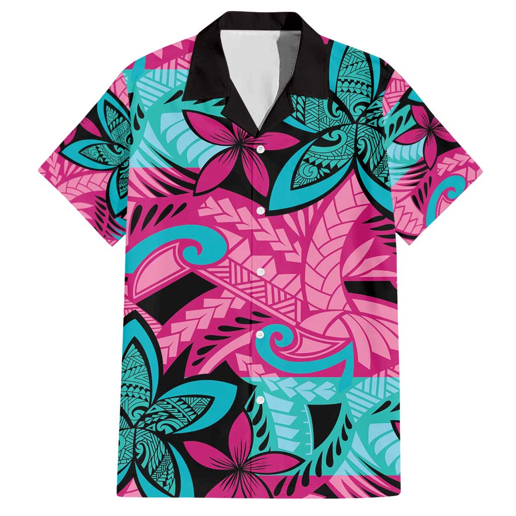 Plumeria Polynesian Pattern Hawaiian Shirt Unique Fantasy Pink Teal