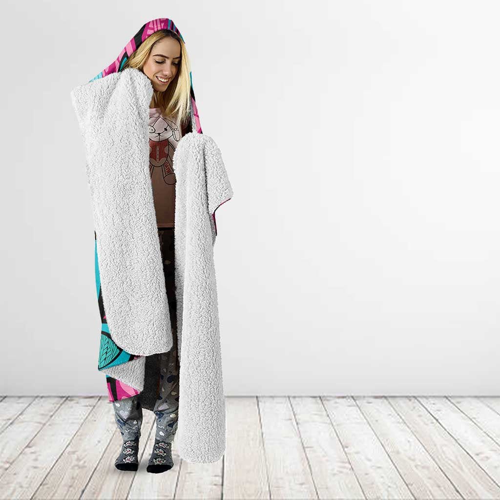 Plumeria Polynesian Pattern Hooded Blanket Unique Fantasy Pink Teal