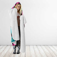 Plumeria Polynesian Pattern Hooded Blanket Unique Fantasy Pink Teal