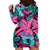 Plumeria Polynesian Pattern Hoodie Dress Unique Fantasy Pink Teal
