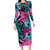 Plumeria Polynesian Pattern Long Sleeve Bodycon Dress Unique Fantasy Pink Teal