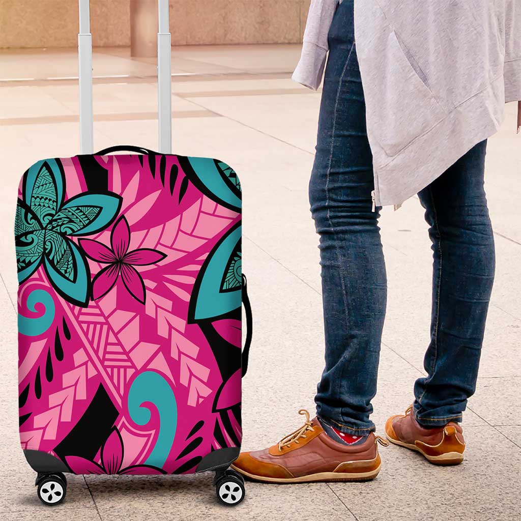 Plumeria Polynesian Pattern Luggage Cover Unique Fantasy Pink Teal