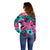 Plumeria Polynesian Pattern Off Shoulder Sweater Unique Fantasy Pink Teal