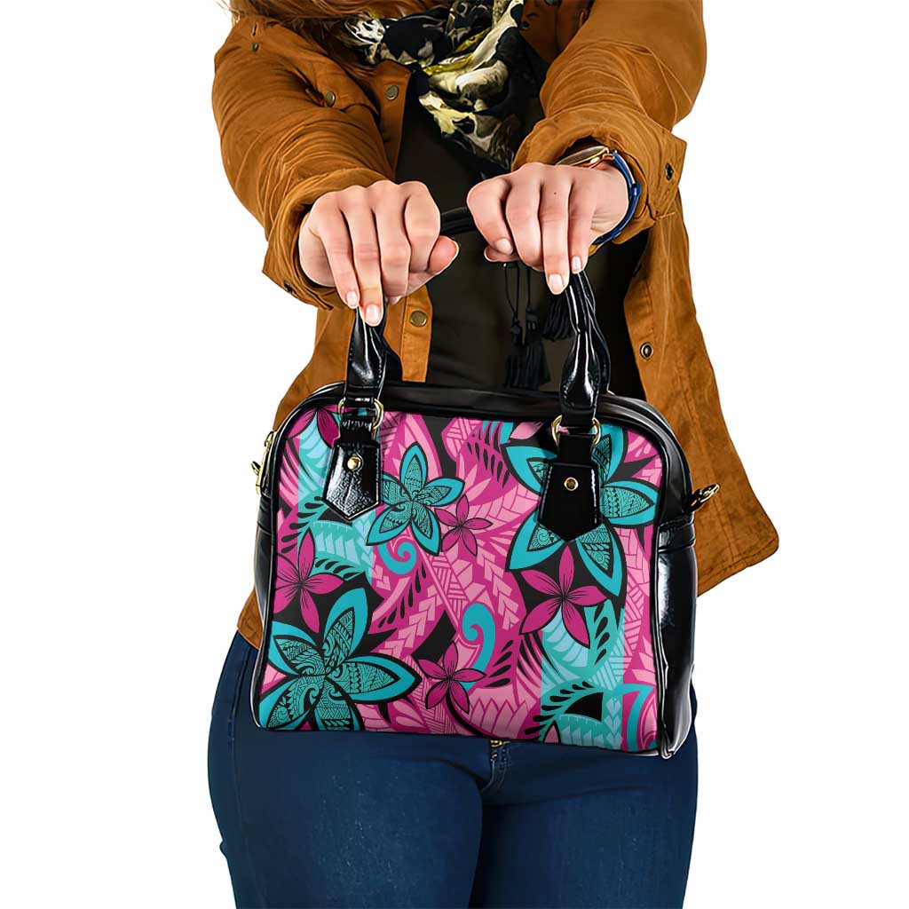 Plumeria Polynesian Pattern Shoulder Handbag Unique Fantasy Pink Teal