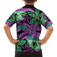Plumeria Polynesian Pattern Family Matching Off The Shoulder Long Sleeve Dress and Hawaiian Shirt Unique Fantasy Purple Green LT01 - Polynesian Pride