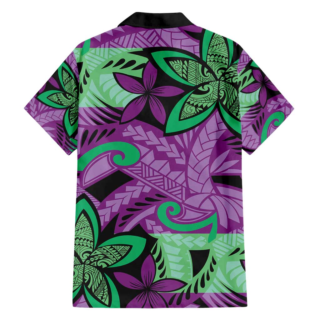 Plumeria Polynesian Pattern Family Matching Off Shoulder Short Dress and Hawaiian Shirt Unique Fantasy Purple Green LT01 - Polynesian Pride