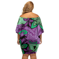Plumeria Polynesian Pattern Family Matching Off Shoulder Short Dress and Hawaiian Shirt Unique Fantasy Purple Green LT01 - Polynesian Pride