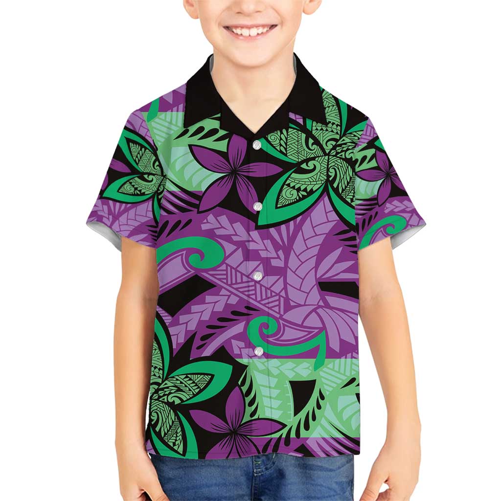 Plumeria Polynesian Pattern Family Matching Puletasi and Hawaiian Shirt Unique Fantasy Purple Green