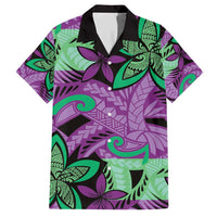 Plumeria Polynesian Pattern Family Matching Short Sleeve Bodycon Dress and Hawaiian Shirt Unique Fantasy Purple Green LT01 Dad's Shirt - Short Sleeve Purple - Polynesian Pride