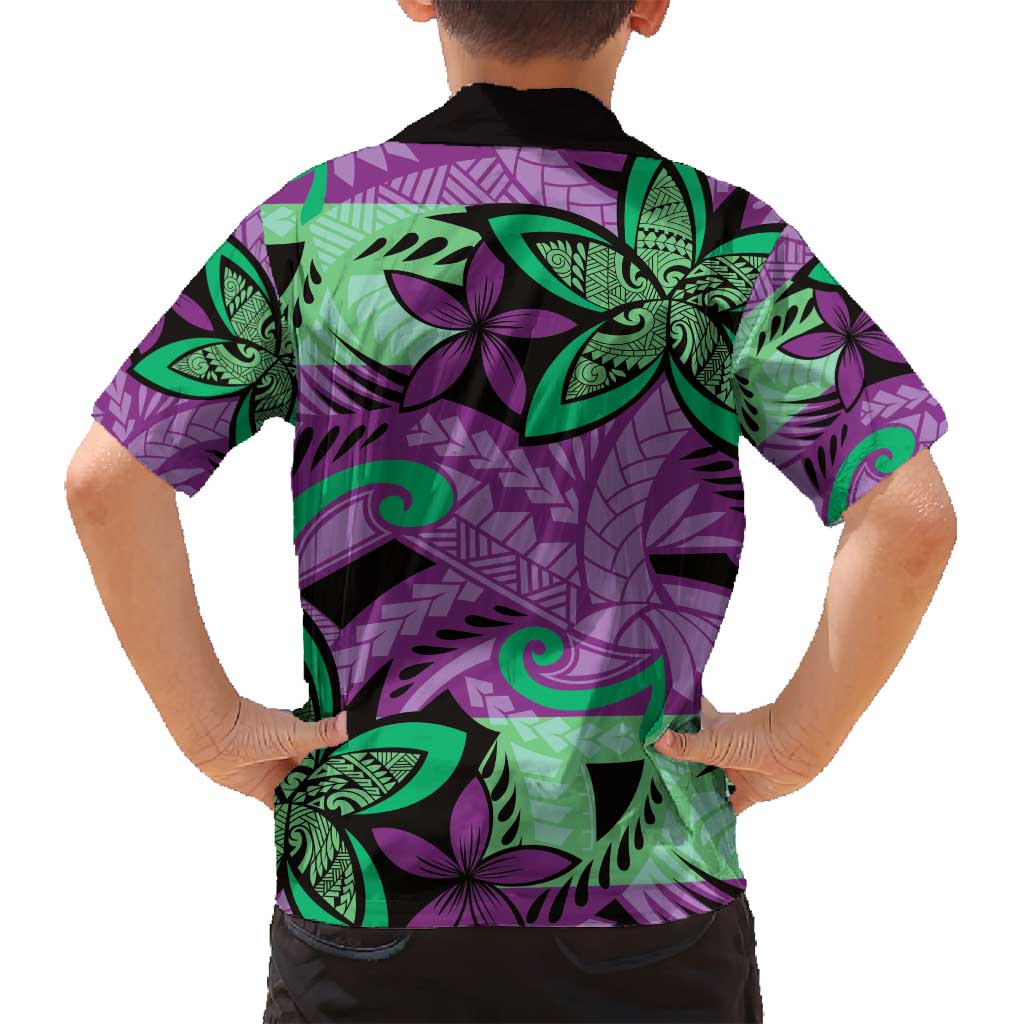 Plumeria Polynesian Pattern Family Matching Summer Maxi Dress and Hawaiian Shirt Unique Fantasy Purple Green LT01 - Polynesian Pride