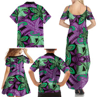 Plumeria Polynesian Pattern Family Matching Summer Maxi Dress and Hawaiian Shirt Unique Fantasy Purple Green LT01 - Polynesian Pride