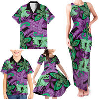Plumeria Polynesian Pattern Family Matching Tank Maxi Dress and Hawaiian Shirt Unique Fantasy Purple Green LT01 - Polynesian Pride