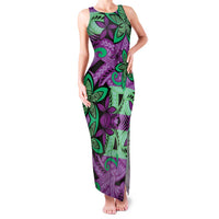 Plumeria Polynesian Pattern Family Matching Tank Maxi Dress and Hawaiian Shirt Unique Fantasy Purple Green LT01 Mom's Dress Purple - Polynesian Pride