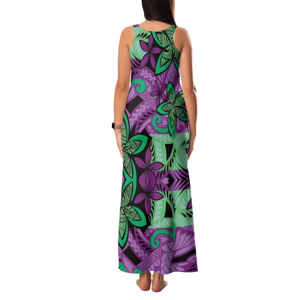 Plumeria Polynesian Pattern Family Matching Tank Maxi Dress and Hawaiian Shirt Unique Fantasy Purple Green LT01 - Polynesian Pride