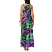 Plumeria Polynesian Pattern Family Matching Tank Maxi Dress and Hawaiian Shirt Unique Fantasy Purple Green LT01 - Polynesian Pride