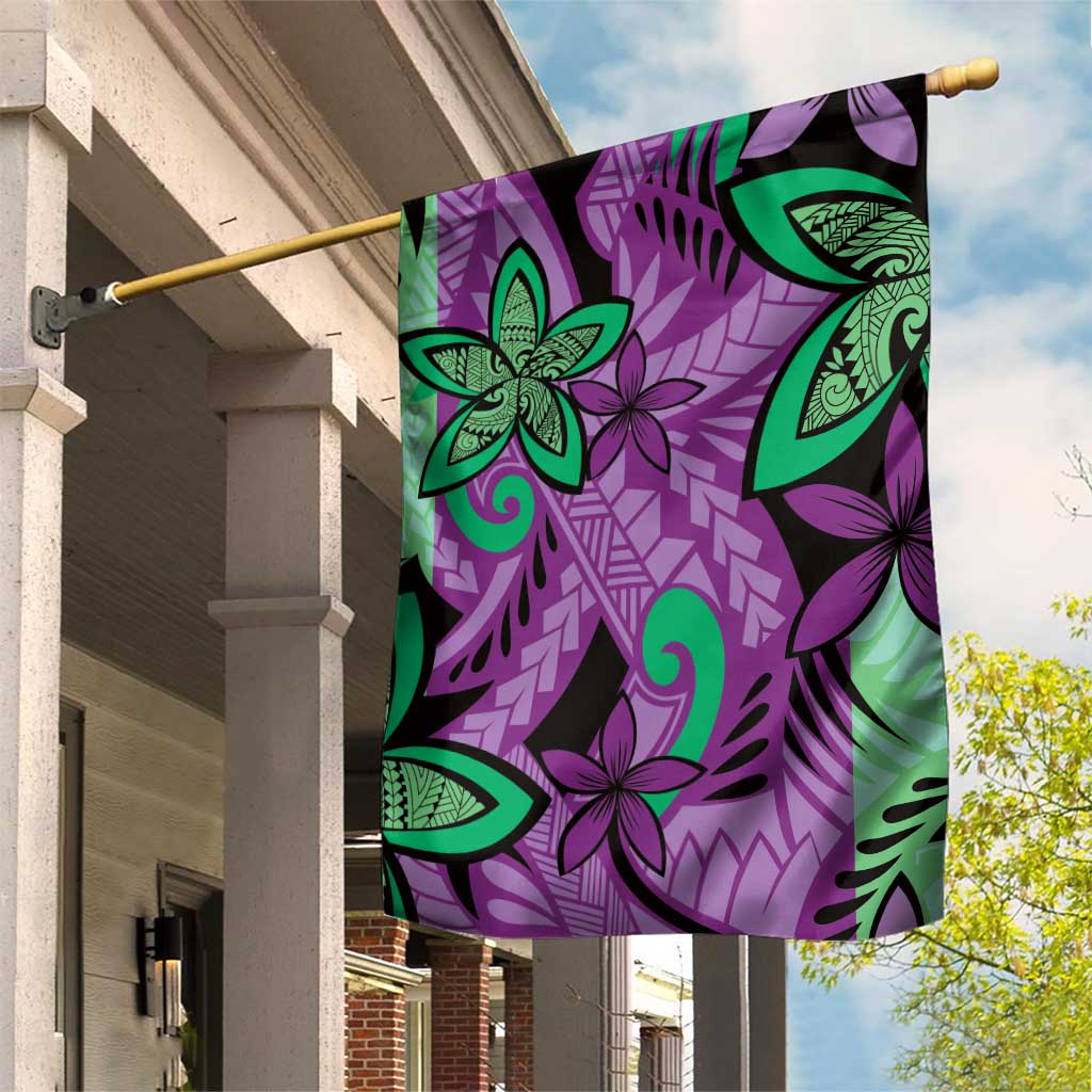 Plumeria Polynesian Pattern Garden Flag Unique Fantasy Purple Green LT01 House Flag Purple - Polynesian Pride