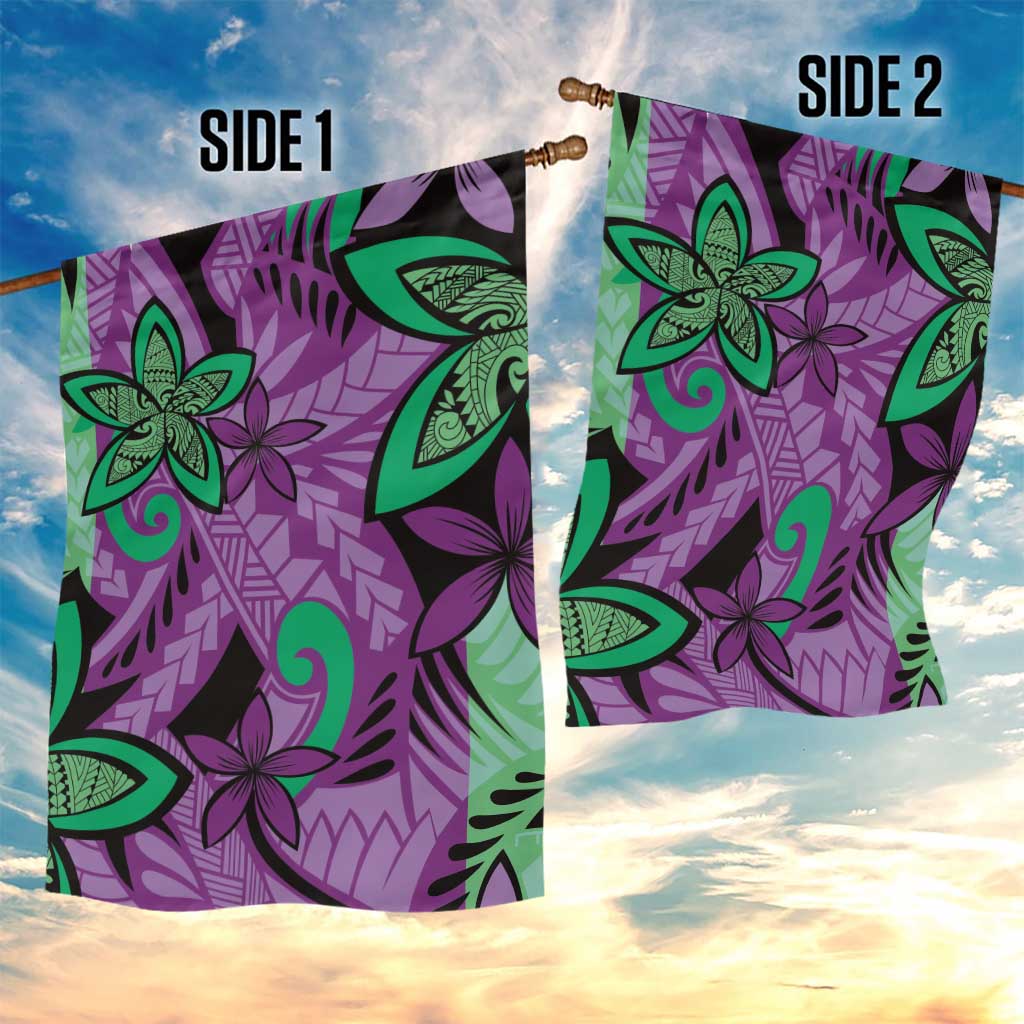 Plumeria Polynesian Pattern Garden Flag Unique Fantasy Purple Green