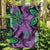 Plumeria Polynesian Pattern Garden Flag Unique Fantasy Purple Green