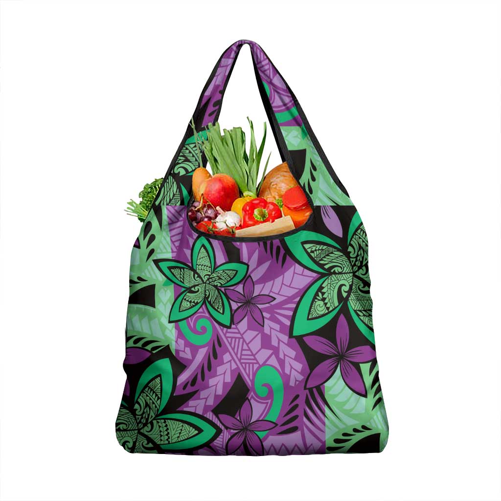 Plumeria Polynesian Pattern Grocery Bag Unique Fantasy Purple Green LT01 1-pack One Size Purple - Polynesian Pride