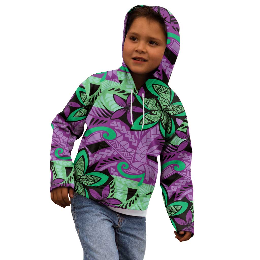Plumeria Polynesian Pattern Kid Hoodie Unique Fantasy Purple Green LT01 - Polynesian Pride