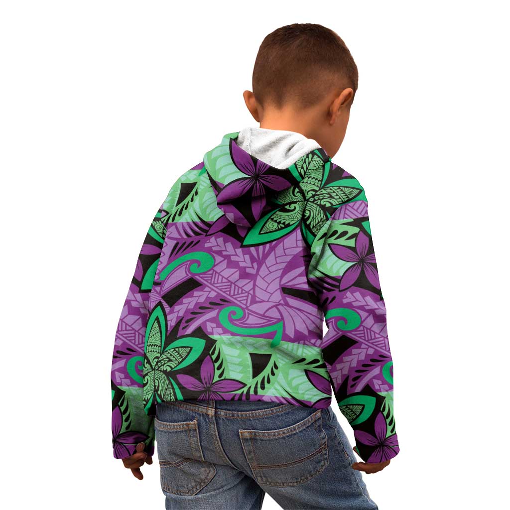 Plumeria Polynesian Pattern Kid Hoodie Unique Fantasy Purple Green LT01 - Polynesian Pride