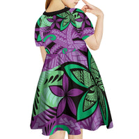 Plumeria Polynesian Pattern Kid Short Sleeve Dress Unique Fantasy Purple Green
