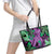 Plumeria Polynesian Pattern Leather Tote Bag Unique Fantasy Purple Green