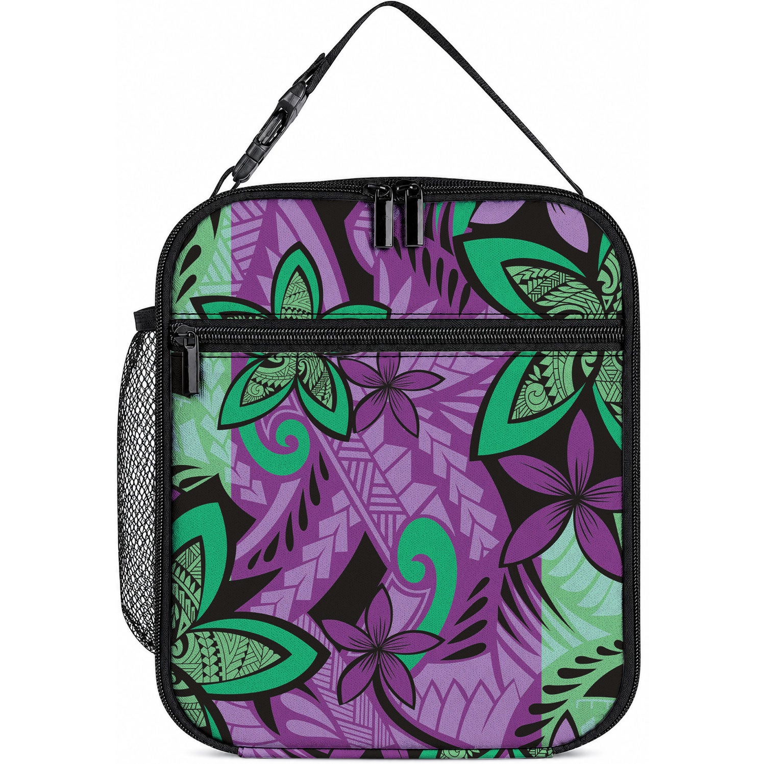 Plumeria Polynesian Pattern Lunch Bag Unique Fantasy Purple Green LT01 10.2 × 8.3 × 4.3 inch Purple - Polynesian Pride