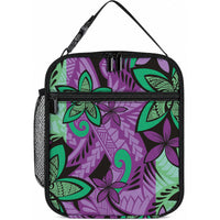 Plumeria Polynesian Pattern Lunch Bag Unique Fantasy Purple Green