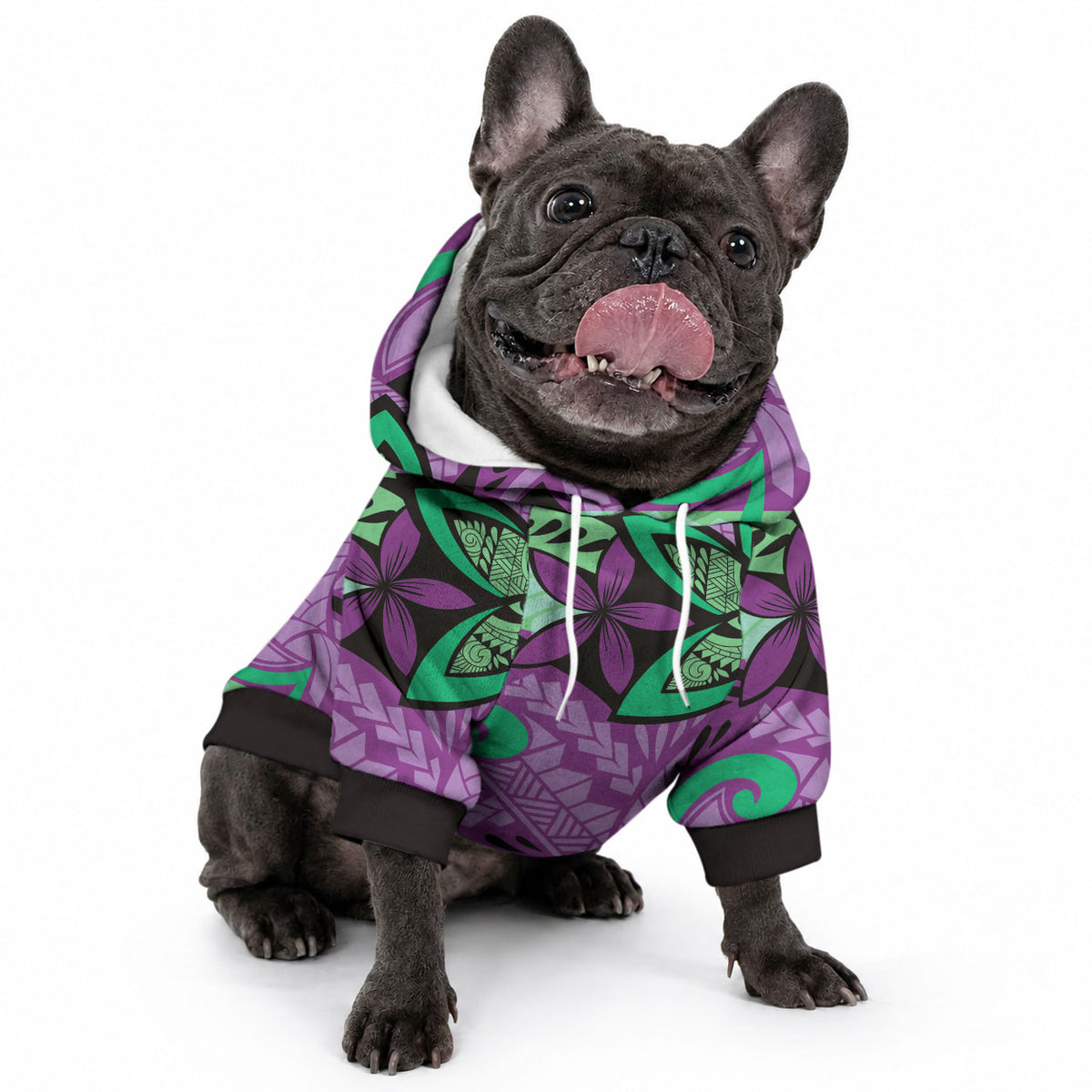 Plumeria Polynesian Pattern Pet Hoodie Unique Fantasy Purple Green LT01 - Polynesian Pride