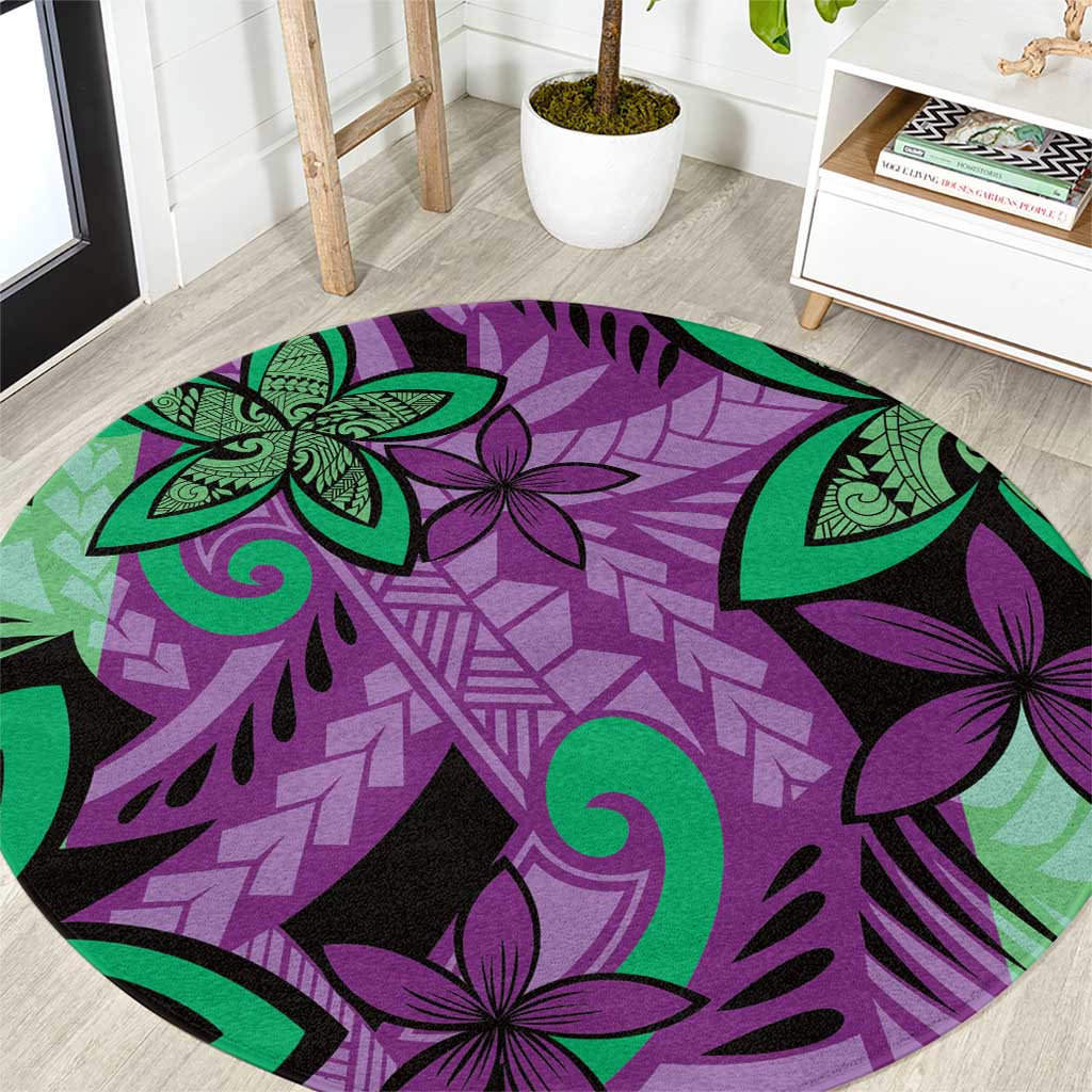 Plumeria Polynesian Pattern Round Carpet Unique Fantasy Purple Green LT01 Purple - Polynesian Pride