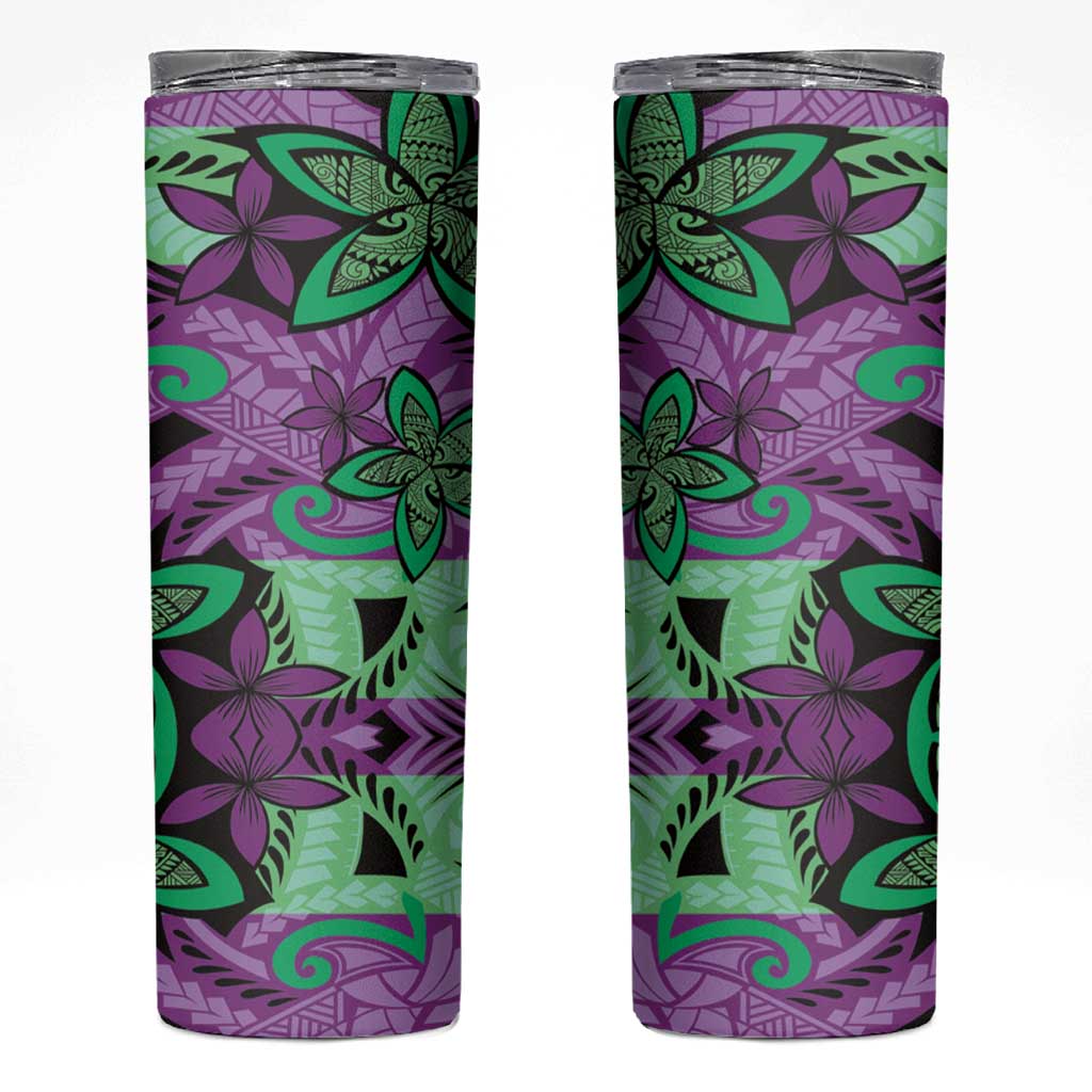 Plumeria Polynesian Pattern Skinny Tumbler Unique Fantasy Purple Green LT01 Purple - Polynesian Pride
