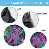 Plumeria Polynesian Pattern Spare Tire Cover Unique Fantasy Purple Green