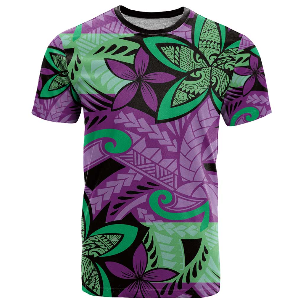 Plumeria Polynesian Pattern T Shirt Unique Fantasy Purple Green