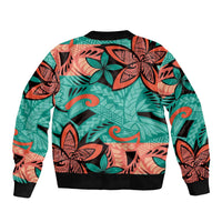 Plumeria Polynesian Pattern Bomber Jacket Unique Fantasy Teal Orange