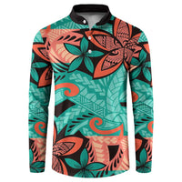 Plumeria Polynesian Pattern Button Sweatshirt Unique Fantasy Teal Orange