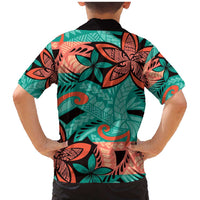 Plumeria Polynesian Pattern Family Matching Mermaid Dress and Hawaiian Shirt Unique Fantasy Teal Orange LT01 - Polynesian Pride