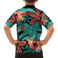 Plumeria Polynesian Pattern Family Matching Off The Shoulder Long Sleeve Dress and Hawaiian Shirt Unique Fantasy Teal Orange LT01 - Polynesian Pride