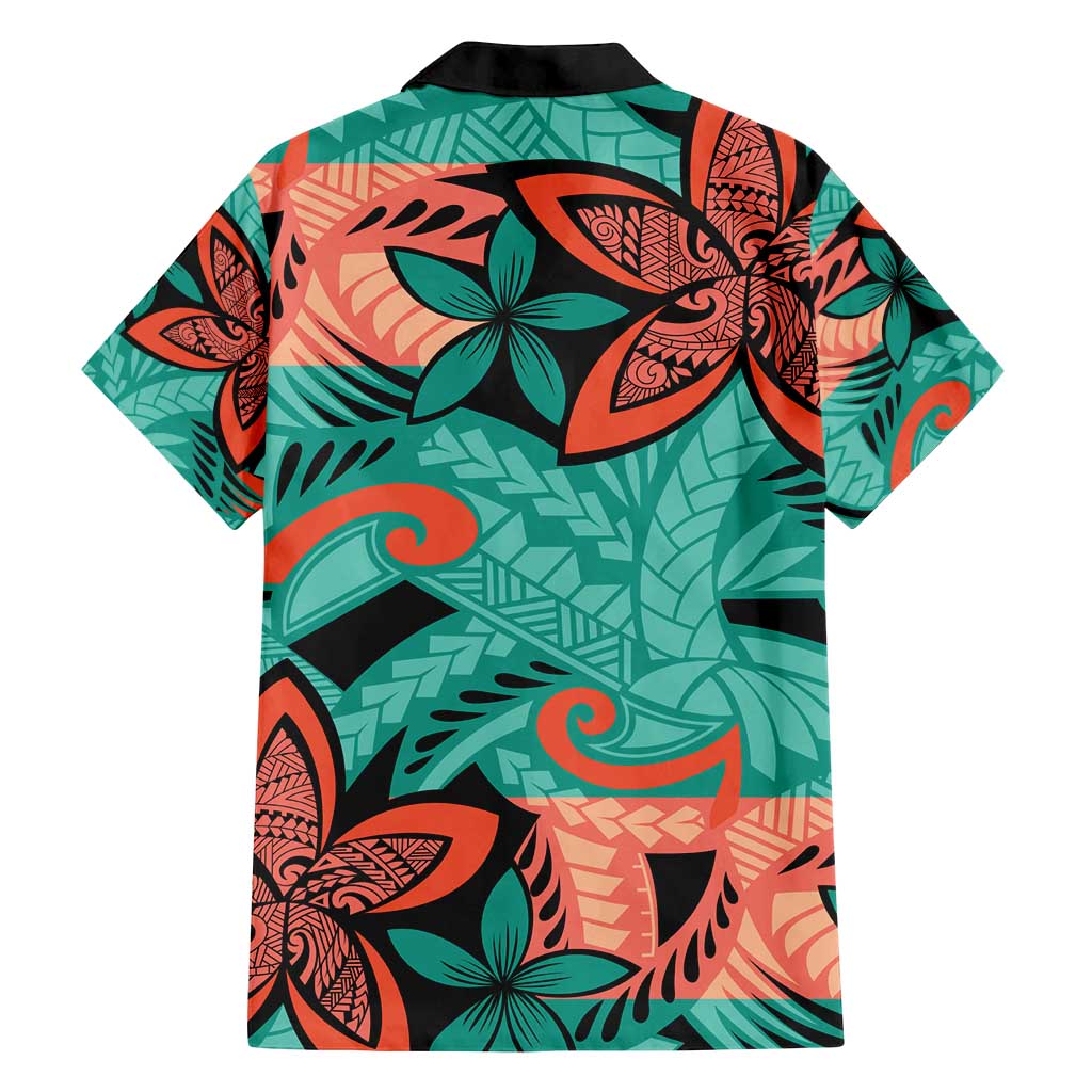 Plumeria Polynesian Pattern Family Matching Off Shoulder Maxi Dress and Hawaiian Shirt Unique Fantasy Teal Orange