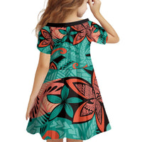 Plumeria Polynesian Pattern Family Matching Puletasi and Hawaiian Shirt Unique Fantasy Teal Orange
